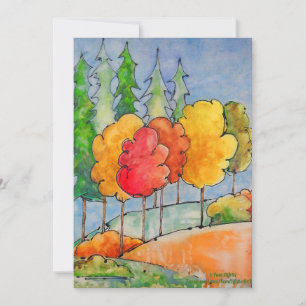 Bright Fall Träd i Red och Orange Watercolor Ho Julkort