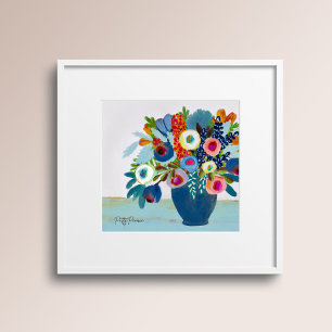 Bright Färg Flowers i Vas Poster
