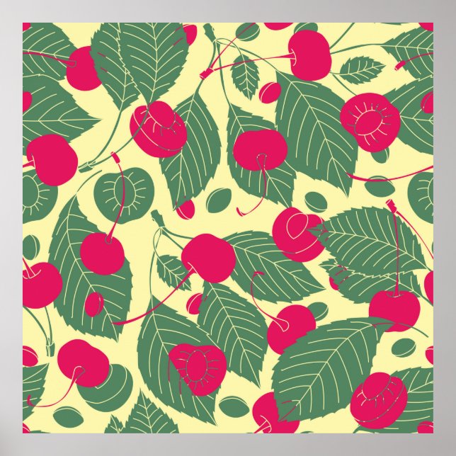 Bright färg sommar mönster med körsbär. Illustr Poster (Framsidan)