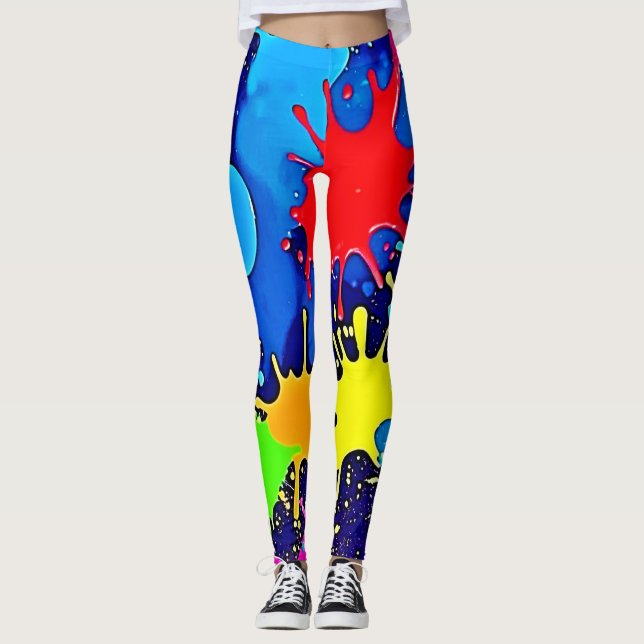 Bright Färg Splatter Leggings (Framsida)