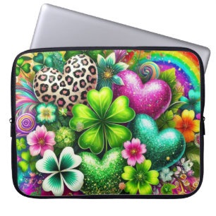 BRIGHT FÄRGAD IRISH HEARTS SHAMROCKS & FLOWERS LAPTOP FODRAL
