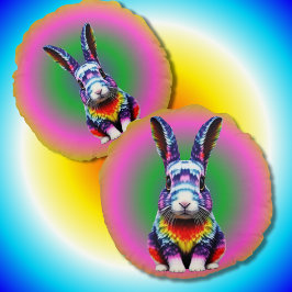 Bright färgad Rabbit Hippy Groovy Bunny Rund Kudde
