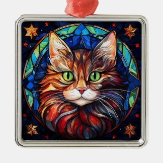 BRIGHT FÄRGAD STAINED GLAS CHRISTMAS CAT ANSIKTE JULGRANSPRYDNAD METALL
