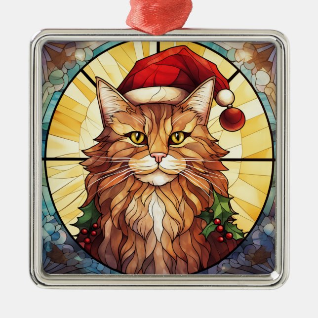 BRIGHT FÄRGAD STAINED GLAS CHRISTMAS CAT ANSIKTE JULGRANSPRYDNAD METALL (Framsidan)