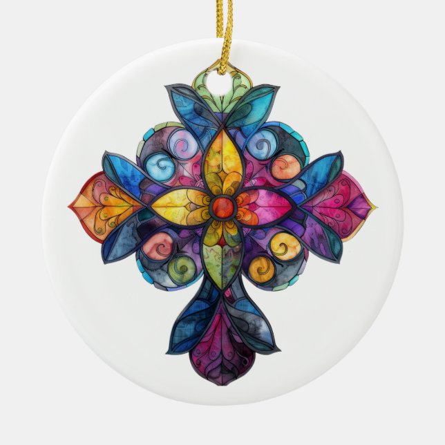 BRIGHT FÄRGAD STAINED GLASS KOR JULGRANSPRYDNAD KERAMIK (Framsidan)