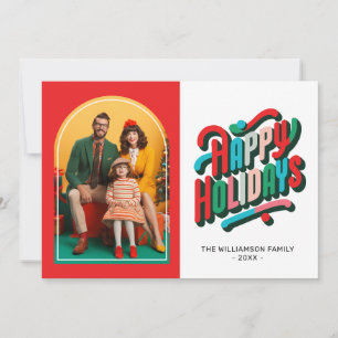 Bright Festive Retro Arch Helgdag-familjekort Julkort