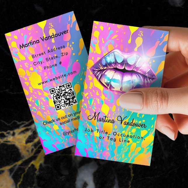 Bright Fet Holograf Läppar Visitkort (Bright Bold Holographic Lips Business Card)