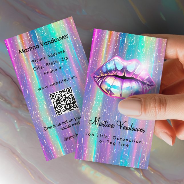 Bright Fet Holograf Läppar Visitkort (Bright Bold Holographic Lips Business Card)