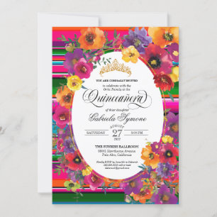 Bright Fiesta Flowers Serape Rand Quinceanera Inbjudningar