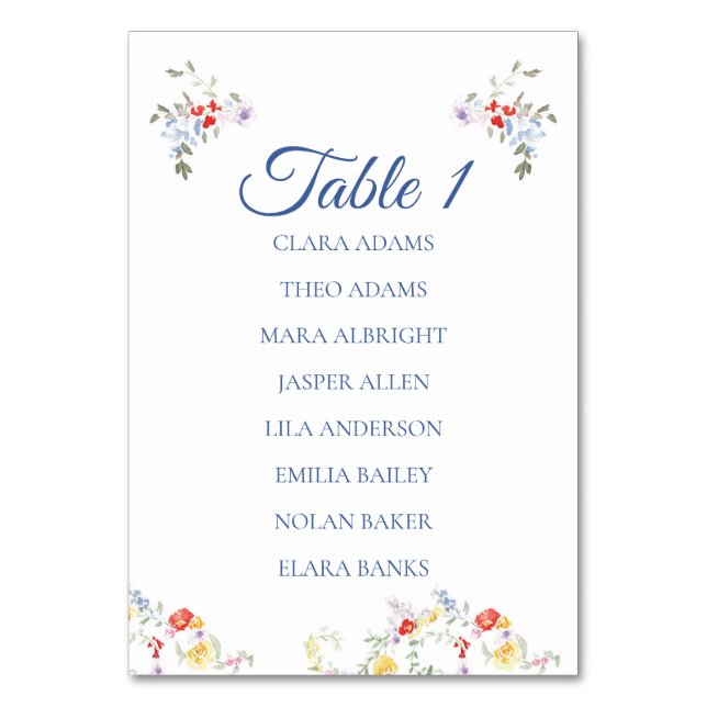 Bright Floral Border Numeric Seating Charts Bordsnummer (Framsidan)