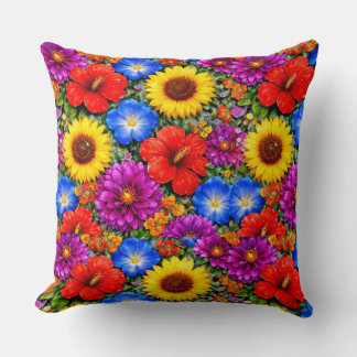 Bright Floral Pattern Sunflower, Poppy & Daisies Kudde