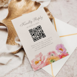 Bright Floral Wedding QR RSVP Card OSA Kort