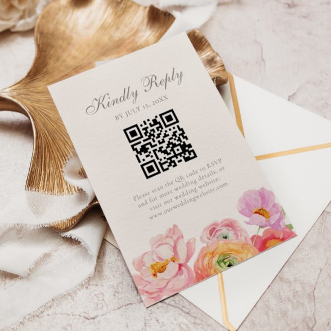 Bright Floral Wedding QR RSVP Card OSA Kort (Skapare uppladdad)