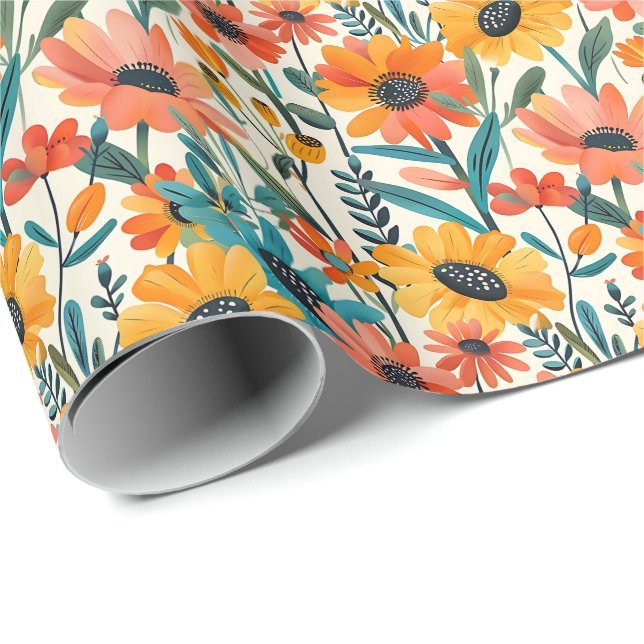 Bright Floral Wrapping Paper Presentpapper (Rullad Hörn)