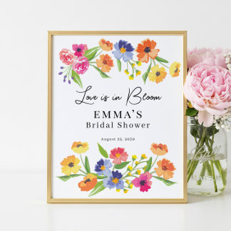 Bright Flower Garden Pink Orange Welcome Sign Poster