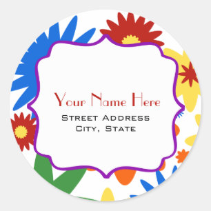 Bright Flowers Adress Sticker Runt Klistermärke