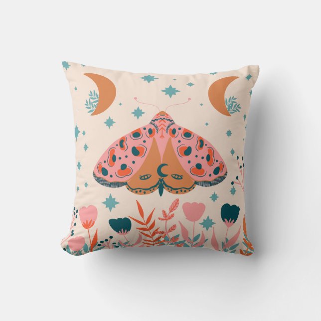 Bright Folk art Moths pattern Kudde (Framsida)