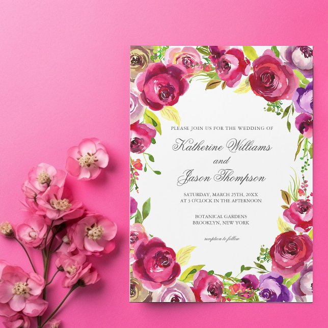 Bright Fuchsia Rosa Blommigt Chic Garden Wedding Magnetisk Inbjudningskort (Skapare uppladdad)