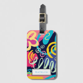 Bright Funky 1980-talet Retro Mönster med Namn Bagagebricka