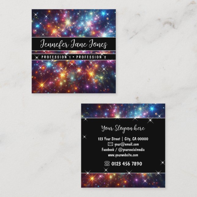 Bright Galaxy Nebula Glitter Sparkling Stars Fyrkantigt Visitkort (Fram/baksida)