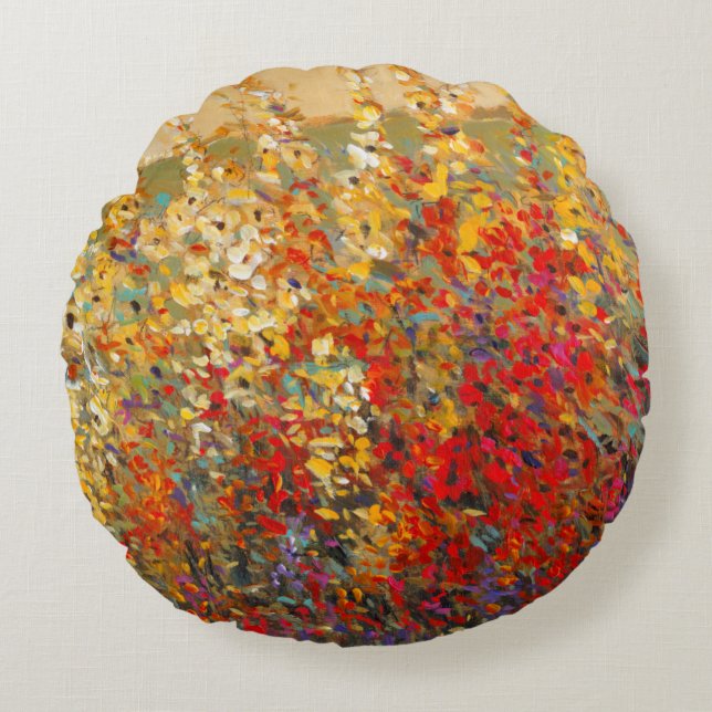 Bright Garden Mural of Vår Wildblommor Rund Kudde (Framsidan)