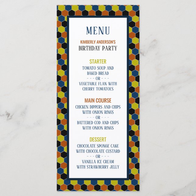 Bright Geometric Mönster, Modern Birthday Menu Meny (Framsida)