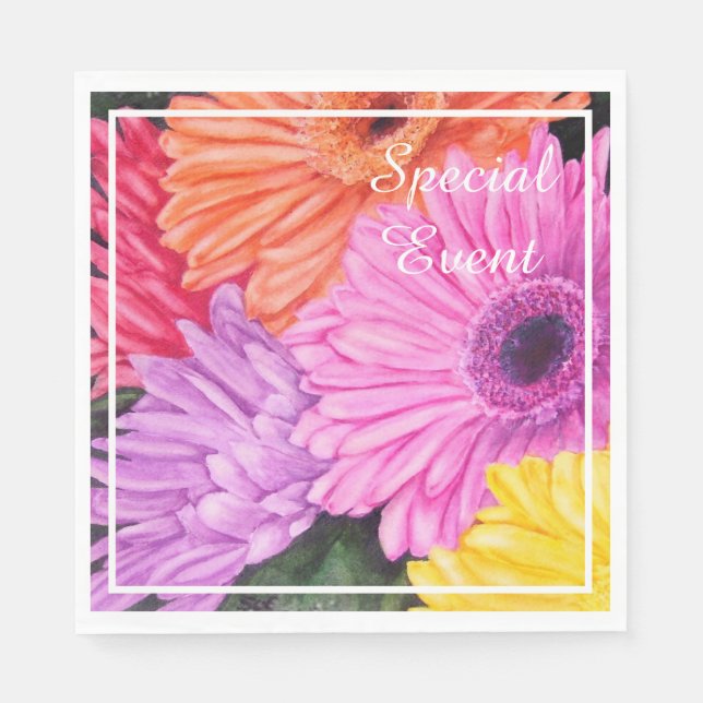 Bright Gerbera Flowers party Pappersservett (Framsidan)