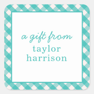 Bright Gingham Personlig Gift Stickers Fyrkantigt Klistermärke