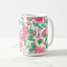 Bright Girly Rosa Flowers Mönster Kaffemugg