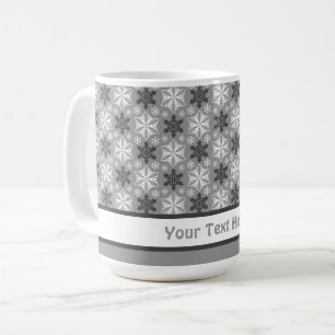 Bright Grått Black Winter White Snowflake Mönster Kaffemugg