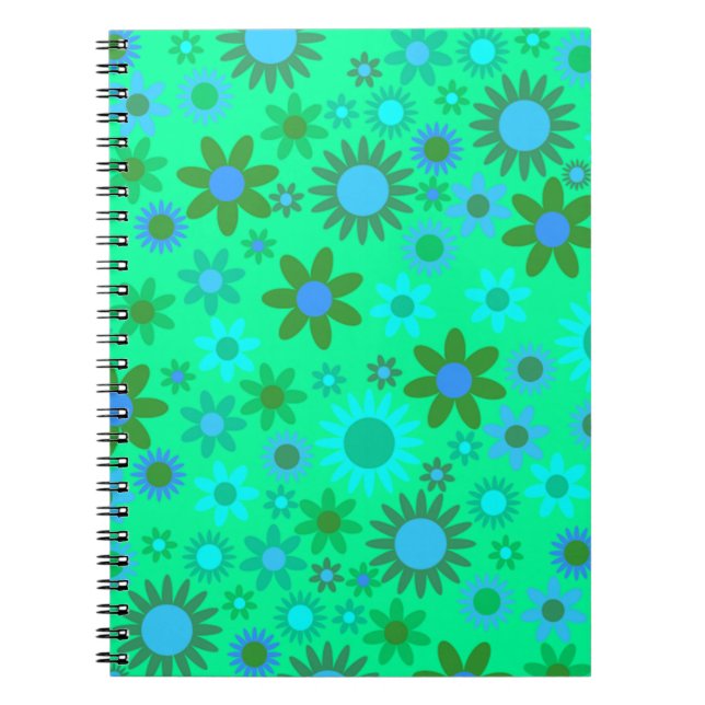 Bright Green Flower Power Pattern Anteckningsbok (Framsidan)