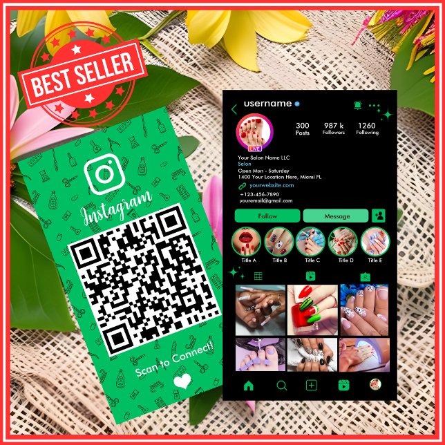 Bright Green Nail Salon Instagram QR Visitkort (Skapare uppladdad)