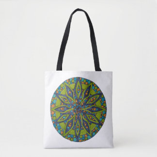 Bright Green/Navy Starburst Mandala Tote Bag Tygkasse
