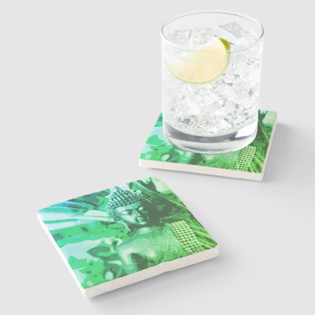 Bright Green Ombre Buddha Meditation Zen Stenunderlägg (Sidan)