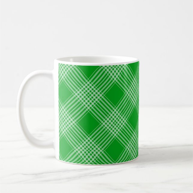 Bright Green Plaid Checked Pattern Kaffemugg (Vänster)