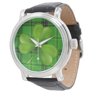 Bright Grönt 3-löv Klöver på Play Tartan Armbandsur