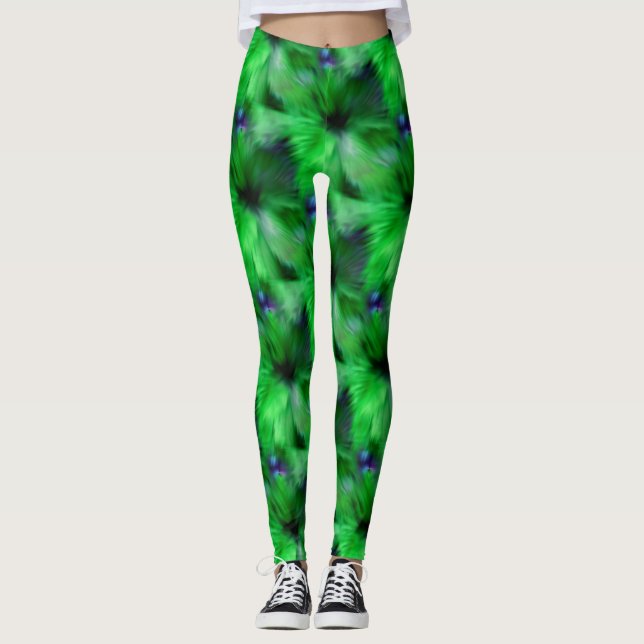Bright Grönt Abstrakt Art Mönster Leggings (Framsida)