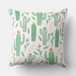 Bright Grönt Cactus Succulent Blommars Mönster Kudde