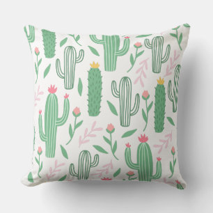 Bright Grönt Cactus Succulent Blommars Mönster Kudde