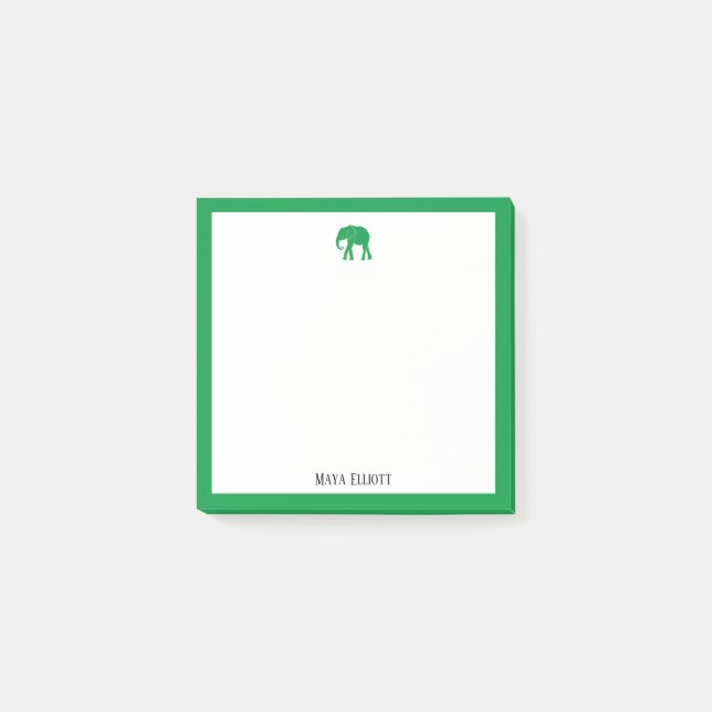 Bright Grönt Elephant och Gräns on White w/ Namn Post-it Block (Framsida)