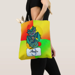 Bright Grönt Friendly Dragon Monogram Tygkasse