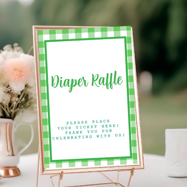 Bright Grönt Gingham Diaper Raffle Bordsnummer (Bright Green Gingham Diaper Raffle Table Number)