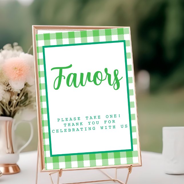Bright Grönt Gingham Favors Bordsnummer (Bright Green Gingham Favors Table Number)