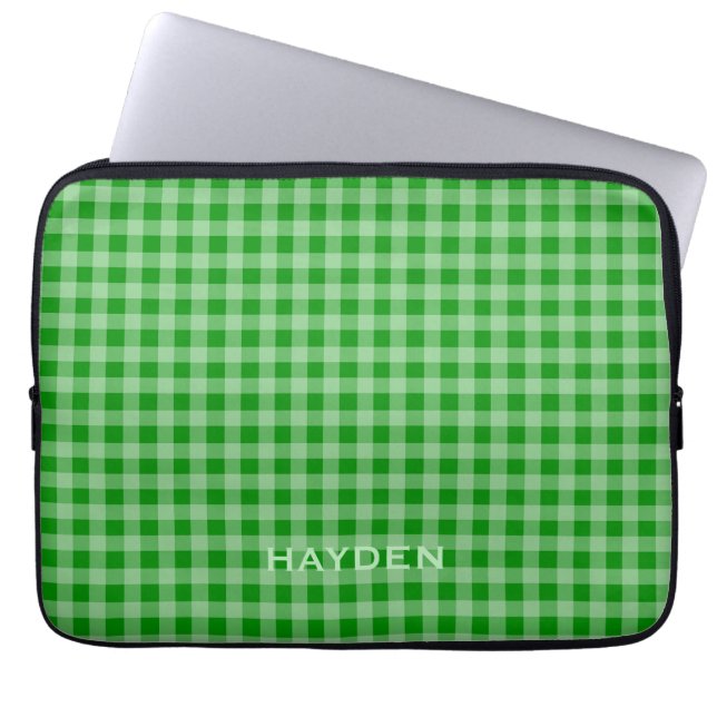 Bright Grönt Gingham Mönster Personlig Laptop Fodral (Framsidan)