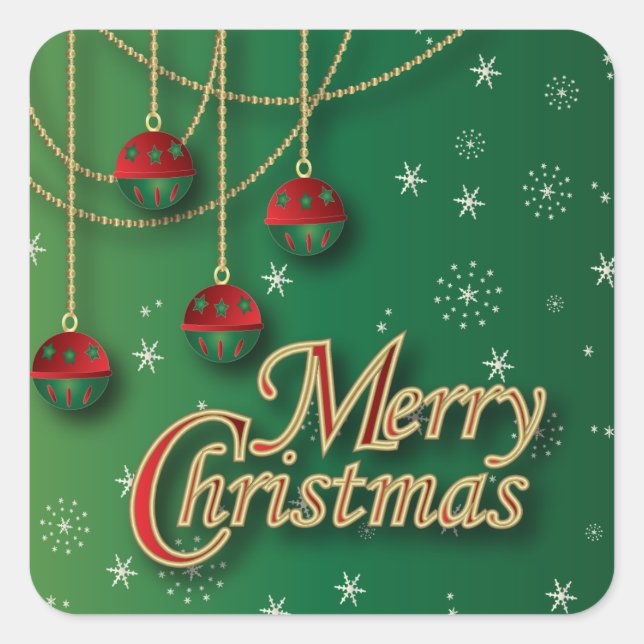 Bright Grönt God jul Fyrkantigt Klistermärke (Framsida)