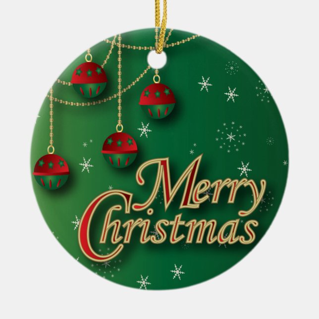 Bright Grönt God jul Julgransprydnad Keramik (Framsidan)