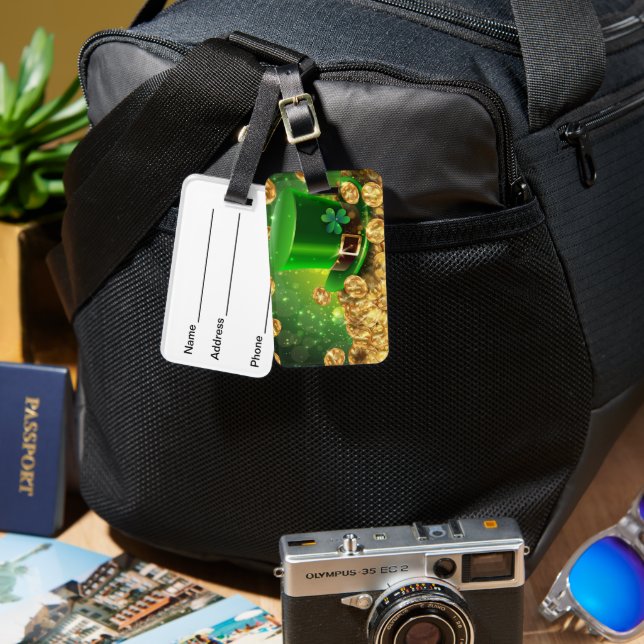 BRIGHT GRÖNT IRISH TOP HAT OCH GULD MYNT BAGAGEBRICKA (Fram & Baksida)