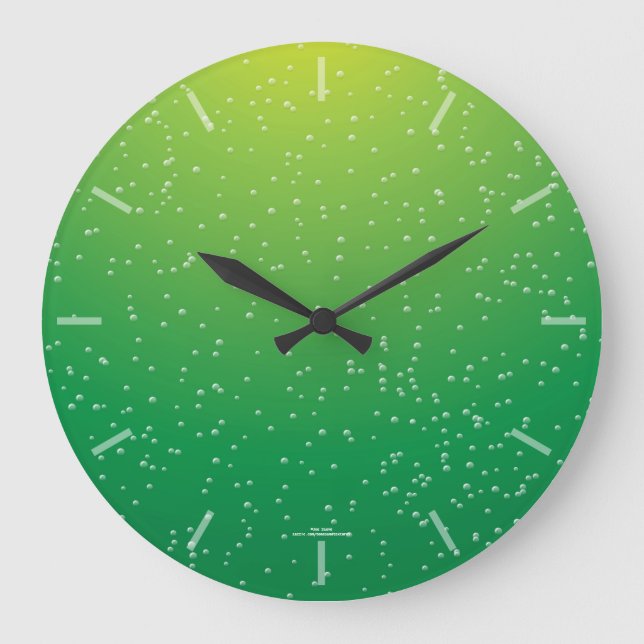 Bright Grönt Lime Soda Bubbles Clock Stor Klocka (Framsida)