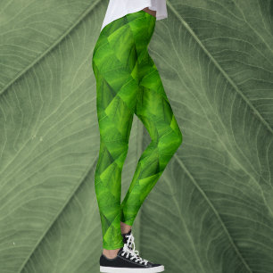 Bright Grönt Löv Natur Mönster Leggings
