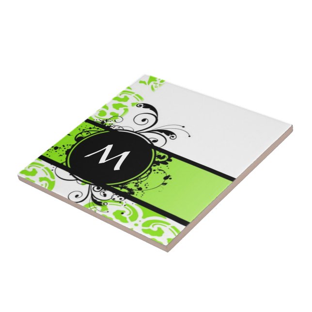 Bright grönt monogram mönster kakelplatta (Sidan)